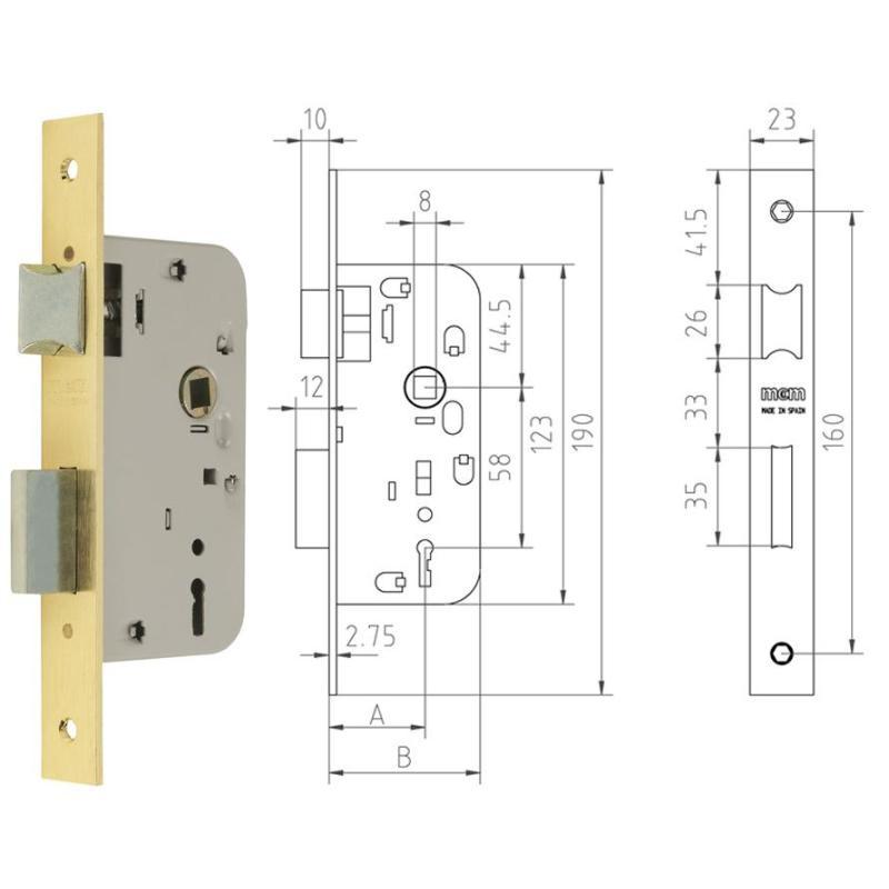 Mcm Cerradura Embutir Madera Canto Recto Latonado