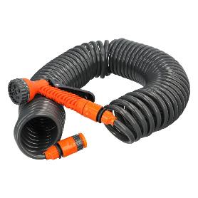 MANGUERA  EXTENSIBLE AUTOENROSCABLE ESPIRAL 15 METROS CON PISTOLA Y CONECTORES