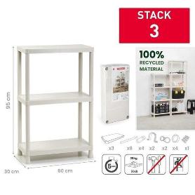 ESTANTERIA 3 BALDAS 95X30X60 CMS STACK3 SIN TORNILLOS,FACIL MONTAJE,MATERIAL 100% RECICLADO