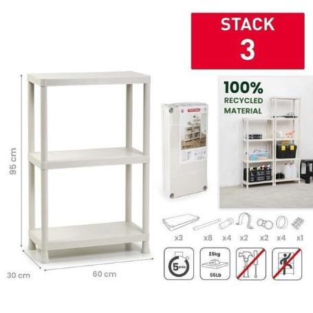 ESTANTERIA 3 BALDAS 95X30X60 CMS STACK3 SIN TORNILLOS,FACIL MONTAJE,MATERIAL 100% RECICLADO