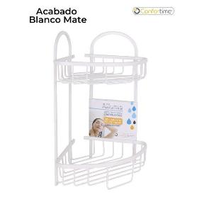 ESTANTERIA RINCONERA PARA BAÑO - DUCHA ALUMINIO BLANCO MATE 2 BANDEJAS CONFORTIME
