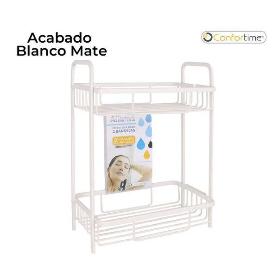 ESTANTERIA BAÑO-DUCHA 2 BANDEJAS ALUMINIO ACABADO BLANCO MATE FACIL MONTAJE CONFORTIME