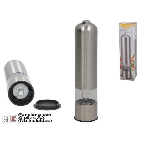 MOLINILLO PARA PIMIENTA ELECTRICO ACERO INOXIDABLE FUNCIONA A PILAS 22,5X5,3X5,3 CMS
