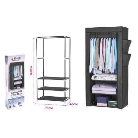 ARMARIO PLEGABLE DE TELA CON 3 ESTANTES Y PUERTA ENRROLLABLE 160X75X45 CMS HERSIG