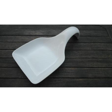 PLATO PRESENTACIÓN DEGUSTACION CON ASA ZEUS 1598B, REPOSACUCHARA PORCELANA BLANCA VIEJO VALLE