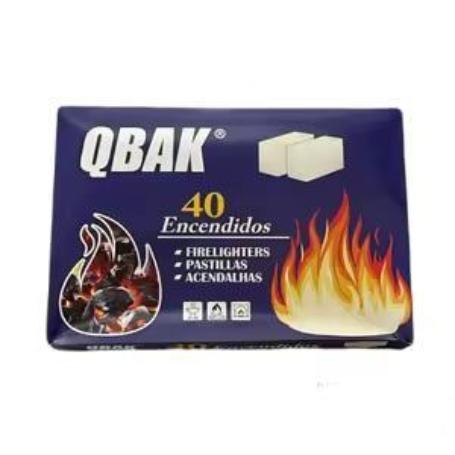QBAK CAJA 40 UNIDADES PASTILLAS DE ENCENDIDO RAPIDO PARA BARBACOAS Y CHIMENEAS