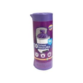 ROLLO 10 BOLSA BASURA PARA CUBOS DOMESTICOS GRANDES, AUTOCIERRE 70X75  50 LTS COLOR  LILA LUXURY