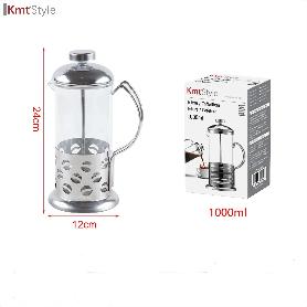 1000 ML. TETERA CAFETERA EMBOLO GRANDE TIPO FRANCES  CON ASA Y SOPORTE ACERO INOXIDABLE KMT STYLE