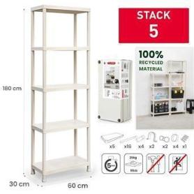 ESTANTERIA STACK BLANCA 5 BALDAS 180X60X30 FACIL MONTAJE SIN TORNILLOS NI HERRAMIENTAS