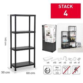 ESTANTERIA STACK NEGRA 4 BALDAS 140X60X30 FACIL MONTAJE SIN TORNILLOS NI HERRAMIENTAS