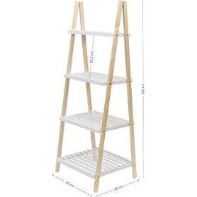 ESTANTERIA MODERNA ESCALONADA 4 ALTURAS DE MADERA NATURAL CON ESTANTES BLANCOS
