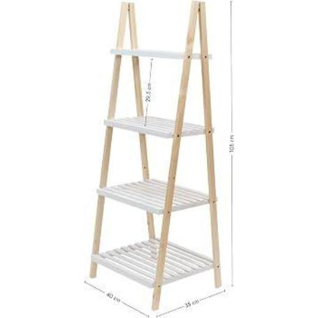 ESTANTERIA MODERNA ESCALONADA 4 ALTURAS DE MADERA NATURAL CON ESTANTES BLANCOS