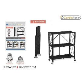 ESTANTERIA METALICA 3 NIVELES PLEGABLE COLOR NEGRO 70X34X86 CMS CARGA MAXIMA 25 KGS CONFORTIME