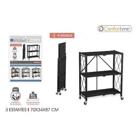 ESTANTERIA METALICA 3 NIVELES PLEGABLE COLOR NEGRO 70X34X86 CMS CARGA MAXIMA 25 KGS CONFORTIME