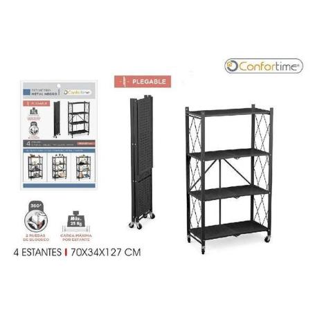 ESTANTERIA PLEGABLE METALICA NEGRA 4 ESTANTES 70X34X127 CMS CARGA MAXIMA 25 KGS. CONFORTIME