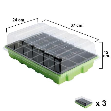 SEMILLERO GERMINACIÓN INVERNADERO 24 COMPARTIMENTOS CON BANDEJA ANTI GOTEO SETS DE 3 PIEZAS SIEMBRA / GERMINACION D