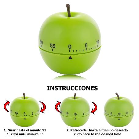 TEMPORIZADOR MINUTERO COCINA MANZANA VERDE 60 MINUTOS