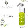 BOTELLA AGUA FABRICADA EN CRISTAL CON FUNDA DE GOMA Y TAPON ANTIGOTAS, 500ML, LIBRE DE BPA