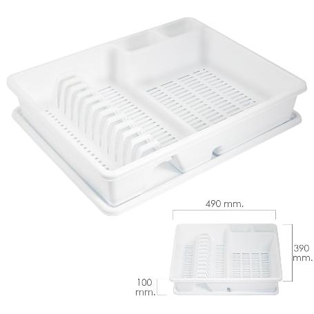 ESCURRE PLATOS RECTANGULAR CON BANDEJA ANTI GOTEO PLÁSTICO 49X39X10 (ALT.) CM.