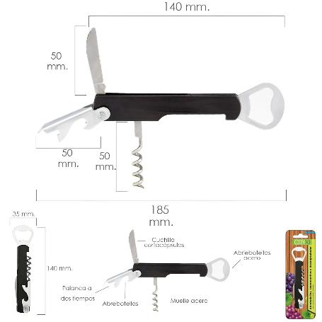 ABREBOTELLAS Y SACACORCHOS CON DESCAPSULADOR