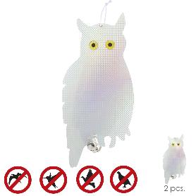 BUHO ESPANTAPAJAROS REFLECTANTE PARA COLGAR CON 2 CASCABELES (2 PIEZAS)