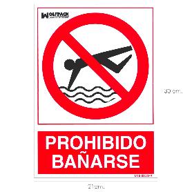 CARTEL PROHIBIDO BAÑARSE 30X21 CM.