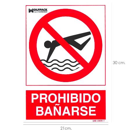 CARTEL PROHIBIDO BAÑARSE 30X21 CM.