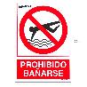 CARTEL PROHIBIDO BAÑARSE 30X21 CM.