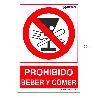 CARTEL PROHIBIDO BEBER Y COMER 30X21CM.