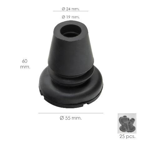 TACO GOMA BASTON NEGRO TUBO Ø 19 MM. / BASE Ø 55 MM. TIPO FUELLE BOLSA 25 UNIDADES
