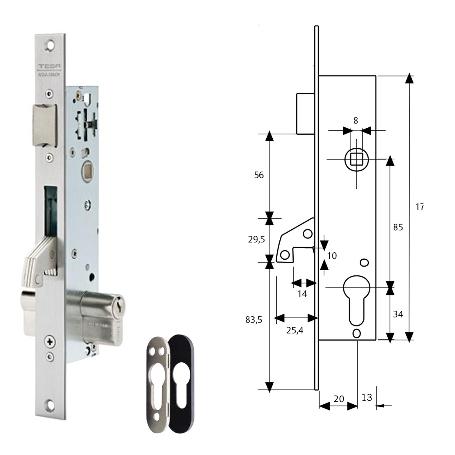 CERRADURA TESA 2240/20/3NI CON ESCUDO DE SEGURIDAD E190 CON PALANCA BASCULANTE GANCHO REFORZADO