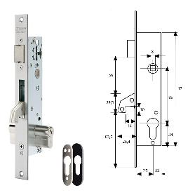 CERRADURA TESA 2240/25/3NI CON ESCUDO DE SEGURIDAD E190 CON PALANCA BASCULANTE GANCHO REFORZADO