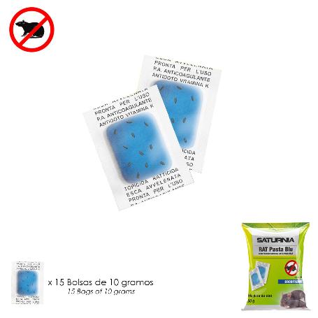 CEBO FRESCO PARA ROEDORES, BOLSA 150 GR, DOSIS INDIVIDUALES, 15 BOLSITAS X 10 GR, RAT PASTA BLUE