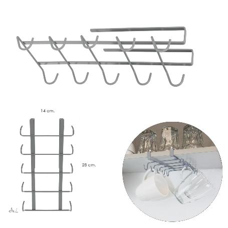 COLGADOR TAZAS, SOPORTE COCINA BAJO MUEBLE, ACERO CUELGATAZAS PARA 10 TAZAS