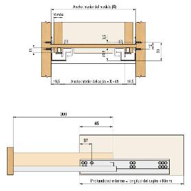 GUIA OCULTA METROPUSH EXTRACCIÓN PARCIAL 300MM ZINCADO LARGO GUIA LARGO 400MM