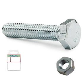 BLISTER TORNILLO ROSCA METAL CABEZA HEXAGONAL DIN 933 CON TUERCA CINCADO LARGO 15MM METRICA M-6