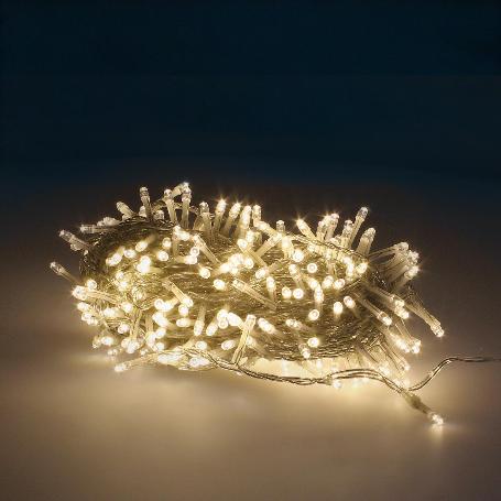 GUIRNALDA LUCES NAVIDAD 300 LEDS COLOR BLANCO CALIDO. LUZ NAVIDAD INTERIORES Y EXTERIORES IP44. CABLE TRANSPARENTE.