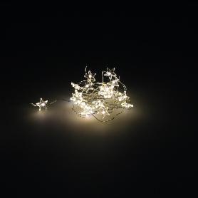 GUIRNALDA LUCES NAVIDAD ESTRELLAS 20 LEDS COLOR BLANCO CALIDO.LUZ NAVIDAD INTERIORES Y EXTERIORES IP44 A PILAS 3AA 