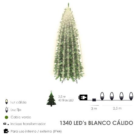 GUINALDA LUCES NAVIDAD 1340 LEDS CASCADA CUBREARBOL BLANCO CALIDO. IP44. LUZ NAVIDAD INTERIORES Y EXTERIORES