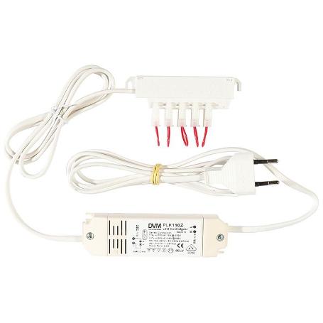 TRANSFORMADOR LED 1-9W ACODADO 350MA 220-240V (INTENSIDAD CONSTANTE) C/CABLE RED Y REGLETA.