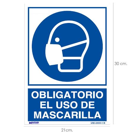 CARTEL OBLIGATORIO EL USO DE MASCARILLA 30X21 CM.