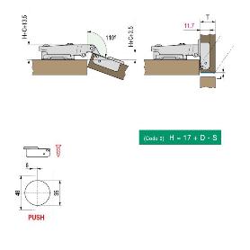 BISAGRA TIGRA Ø35 PUSH SLIDE-ON CODO SUPERACODADO