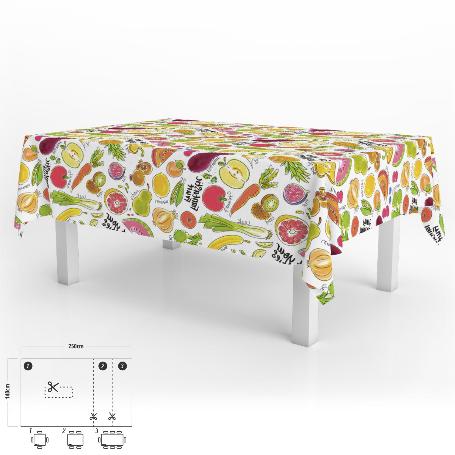 MANTEL HULE RECTANGULAR FRUTAS FANTASIA IMPERMEABLE ANTIMANCHAS PVC 140X250 CM.  RECORTABLE USO INTERIOR Y EXTERIOR