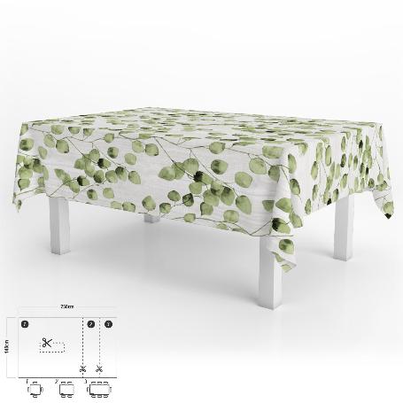 MANTEL HULE RECTANGULAR HOJAS VERDES IMPERMEABLE ANTIMANCHAS PVC 140X250 CM.  RECORTABLE USO INTERIOR Y EXTERIOR