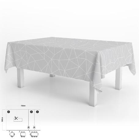 MANTEL HULE RECTANGULAR GEOMÉTRICO GRIS IMPERMEABLE ANTIMANCHAS PVC 140X250 CM.  RECORTABLE USO INTERIOR Y EXTERIOR