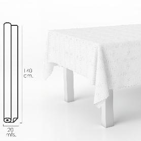 MANTEL HULE MULETÓN BLANCO RECTANGULAR. IMPERMEABLE ANTIMANCHAS PVC 140 CM. X 20 METROS. ROLLO RECORTABLE. INTERIOR