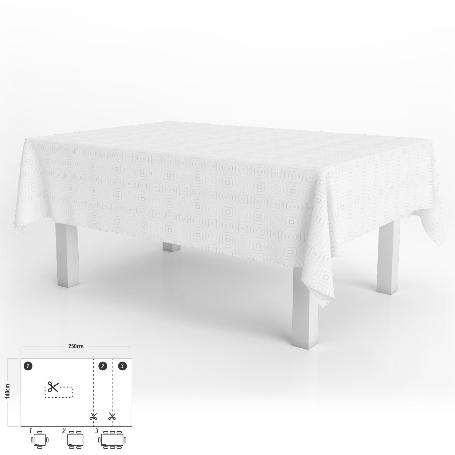 MANTEL HULE MULETON RECTANGULAR BLANCO IMPERMEABLE ANTIMANCHAS PVC 140X250 CM.  RECORTABLE USO INTERIOR Y EXTERIOR