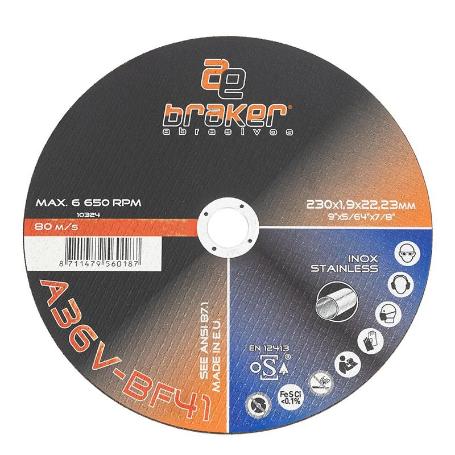 DISCO CORTAR INOXIDABLE BRAKER 230-1,9-23 A36V-BF41 PLANO