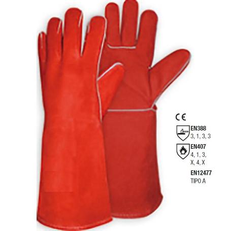 GUANTE SOLDADOR VACUNO ROJO 40CM T-9 (CAJA 5)