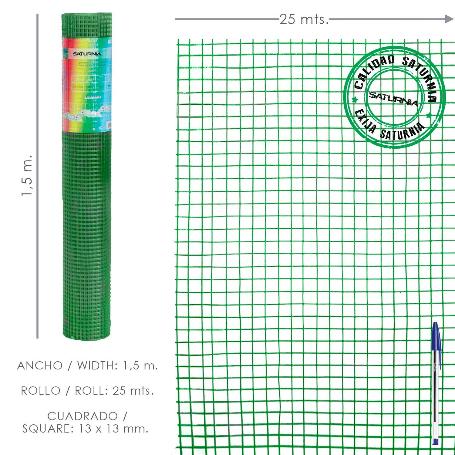 MALLA ELECTROSOLDADA PLASTIFICADA CORRAL 13X13 / ALTURA 150 CM. / ROLLO 25 METROS